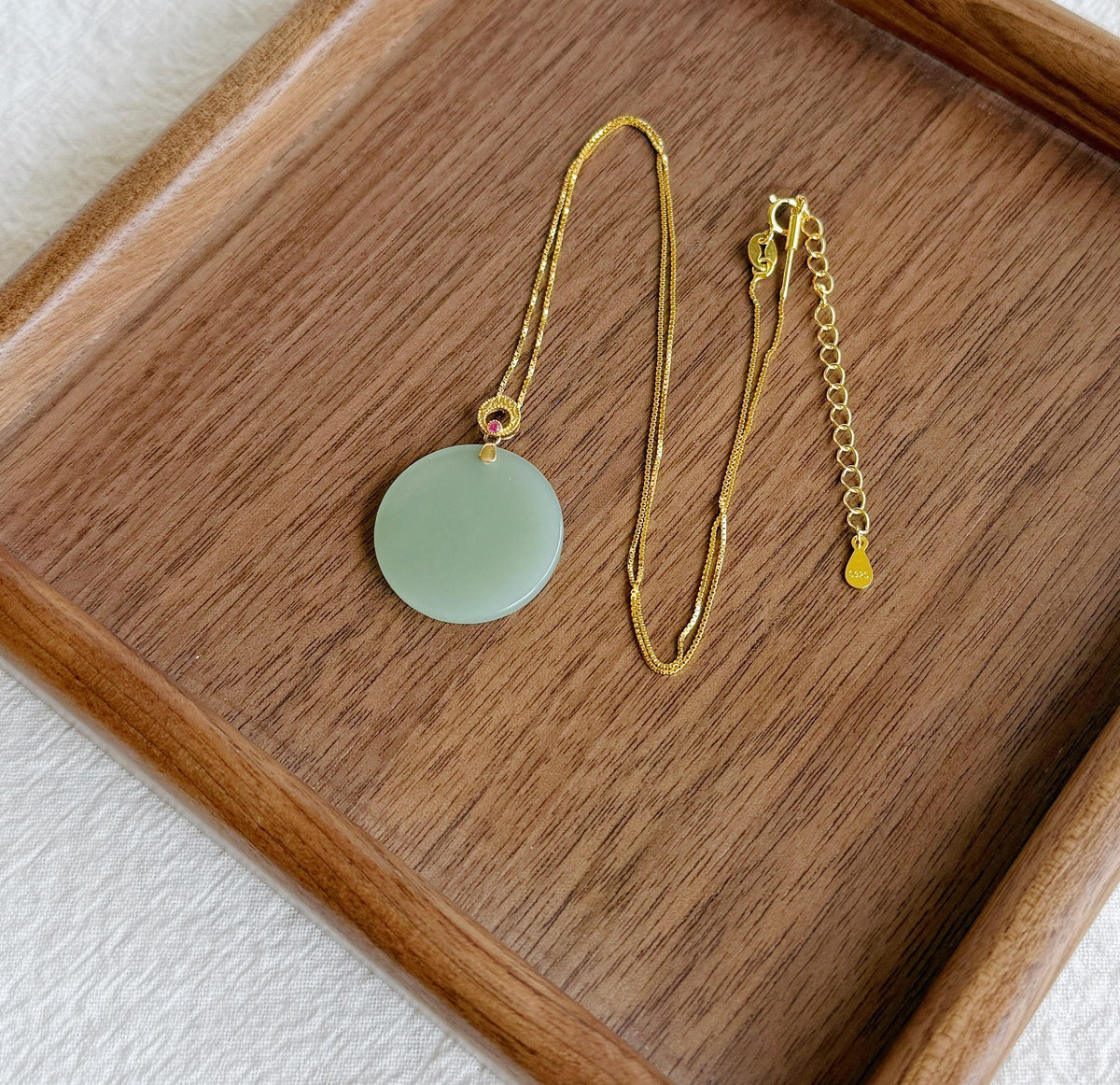 Mint Green Nephrite Jade Round Pendant Necklace | 18K Gold Bail | Natural Certified Jade | S925 Sterling Silver Chain | Fine Jewelry Gift