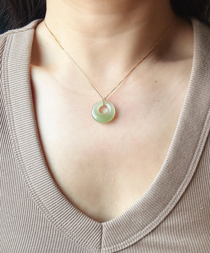 Icy Nephrite Jade Ping An Kou Necklace | Green Jade Donut Pendant | Adjustable Gold-Plated S925 Silver Chain | Dainty Jewelry Gift for Her