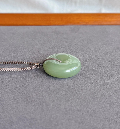 Genuine Green Nephrite Jade Donut Pendant | Adjustable Necklace | Lucky Jade Gift | Unisex Jewelry