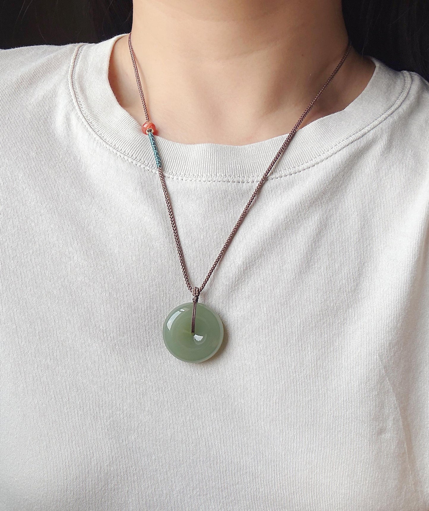 Genuine Green Nephrite Jade Donut Pendant | Adjustable Necklace | Lucky Jade Gift | Unisex Jewelry