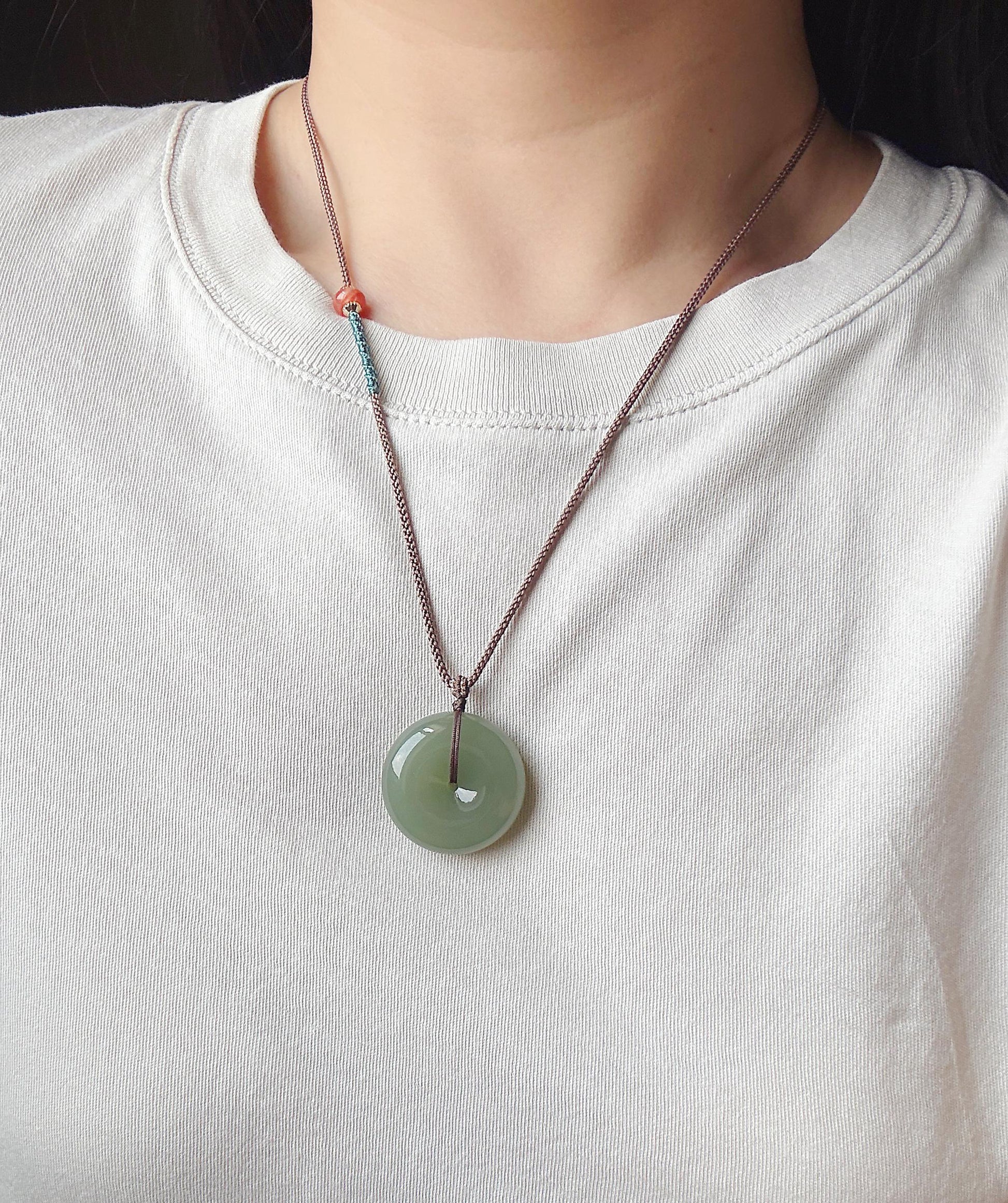 Genuine Green Nephrite Jade Donut Pendant | Adjustable Necklace | Lucky Jade Gift | Unisex Jewelry