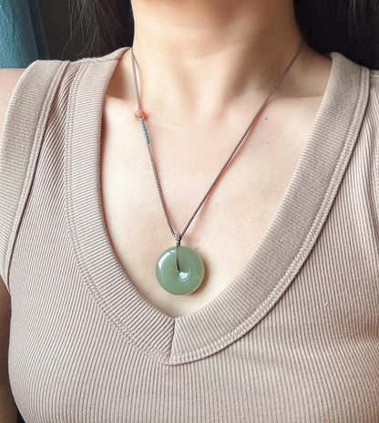 Genuine Green Nephrite Jade Donut Pendant | Adjustable Necklace | Lucky Jade Gift | Unisex Jewelry