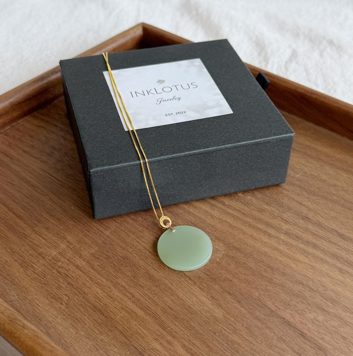 Mint Green Nephrite Jade Round Pendant Necklace | 18K Gold Bail | Natural Certified Jade | S925 Sterling Silver Chain | Fine Jewelry Gift