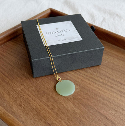 Mint Green Nephrite Jade Round Pendant Necklace | 18K Gold Bail | Natural Certified Jade | S925 Sterling Silver Chain | Fine Jewelry Gift