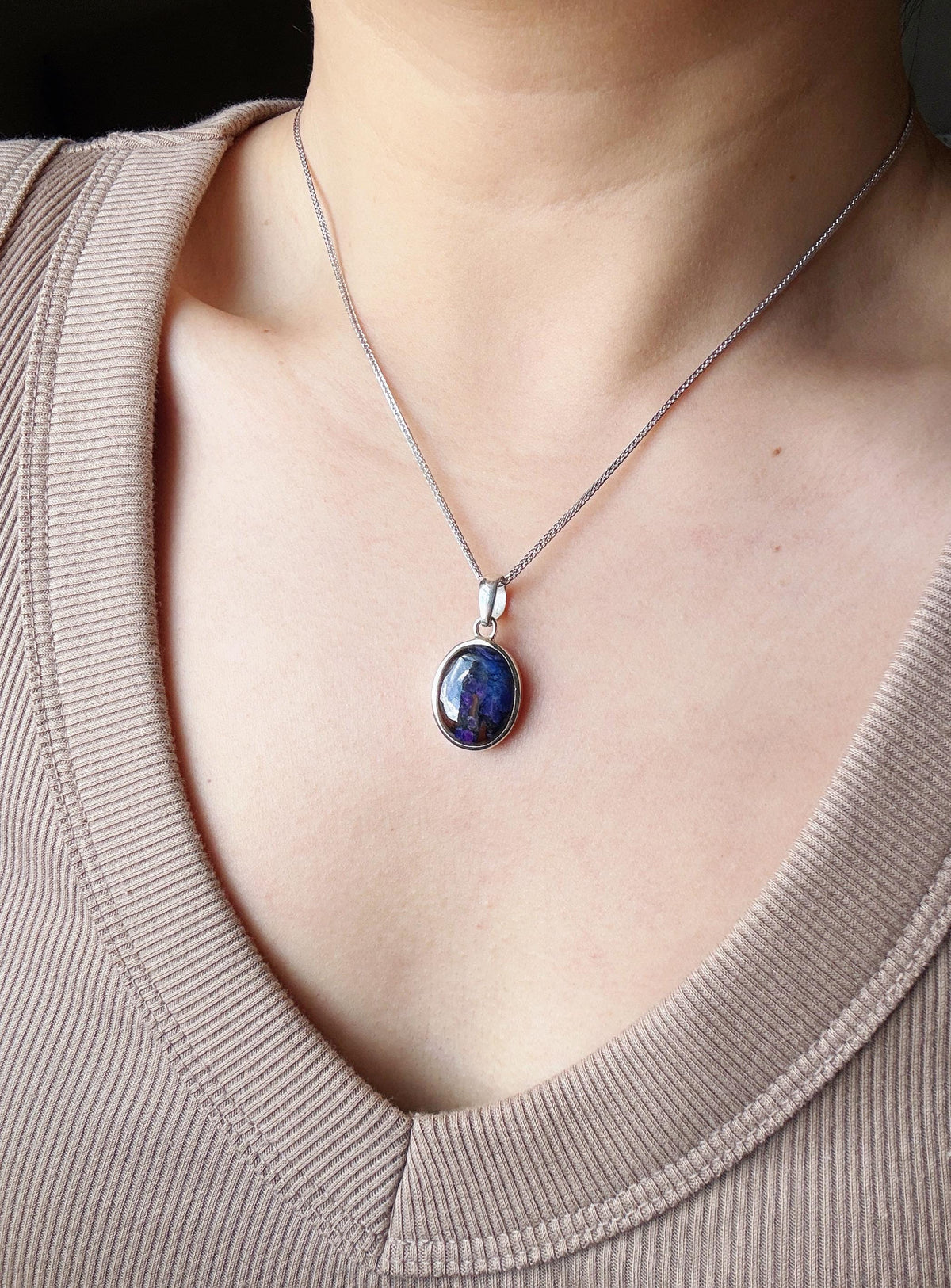 Natural South African Sugilite Pendant Necklace – 925 Sterling Silver with Adjustable Chain