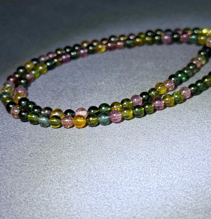 Multicolor Tourmaline Necklace | 3.5mm Natural Rainbow Tourmaline Beads | Gold Evil Eye Charm | Dainty Gemstone Choker | October Birthstone