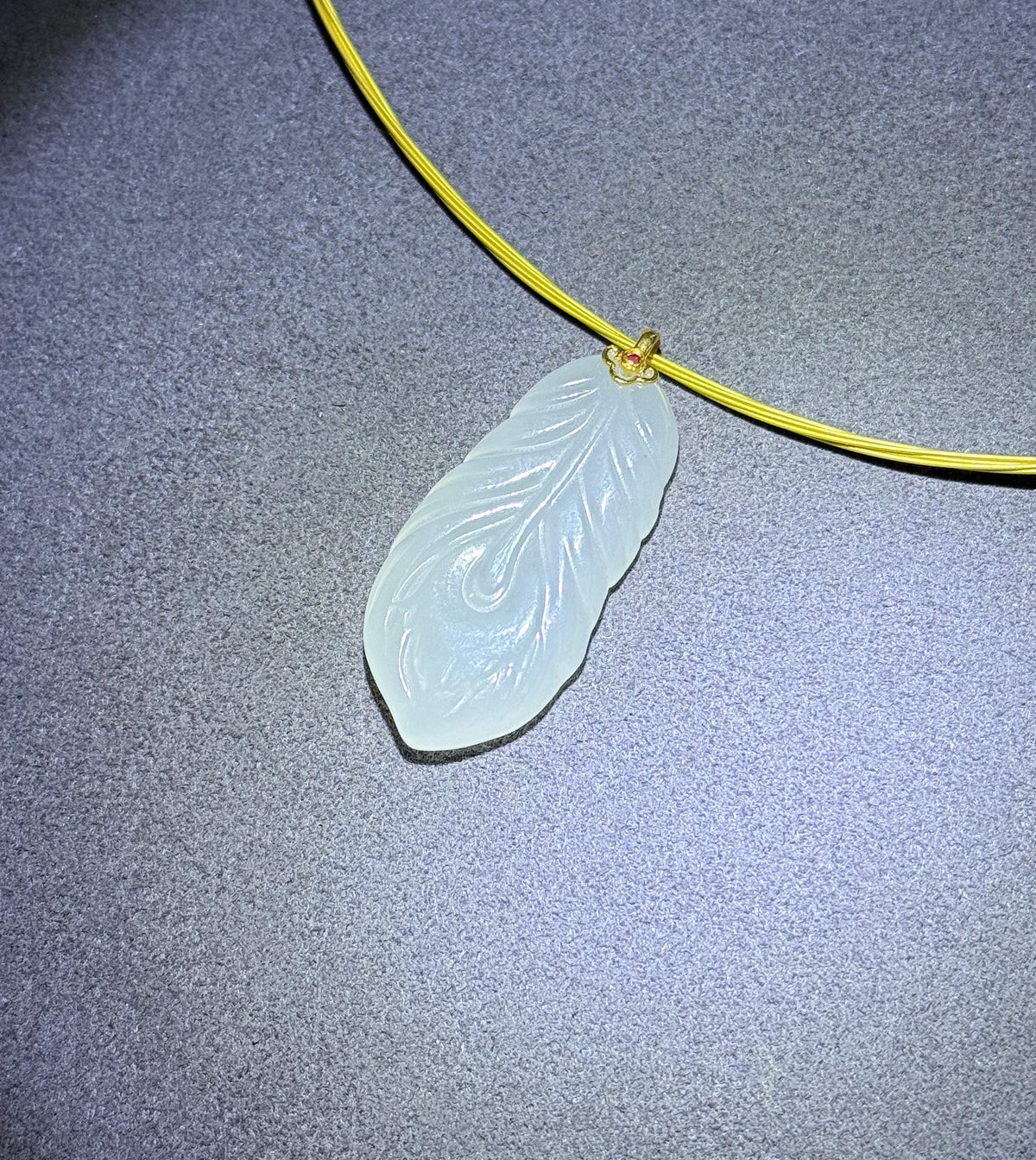 18K White Nephrite Jade Feather Pendant Necklace | Certified Jade Stone