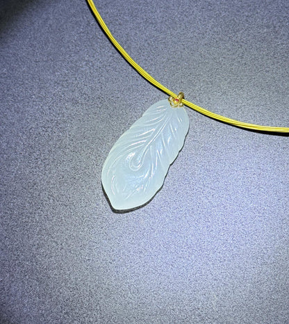 18K White Nephrite Jade Feather Pendant Necklace | Certified Jade Stone