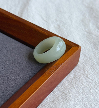 Natural Nephrite Jade Band Ring – US Size 6.5–7 | Untreated Blue Gray Jade Wide Ring | Hand-Carved Statement Ring,