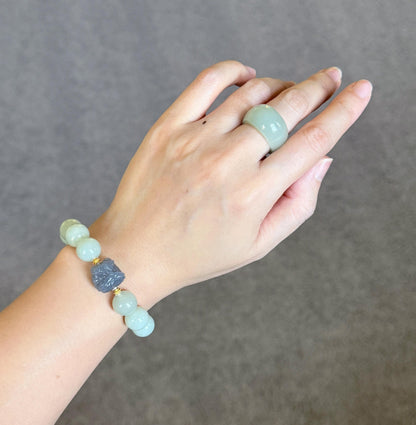 Natural Nephrite Jade Band Ring – US Size 6.5–7 | Untreated Blue Gray Jade Wide Ring | Hand-Carved Statement Ring,