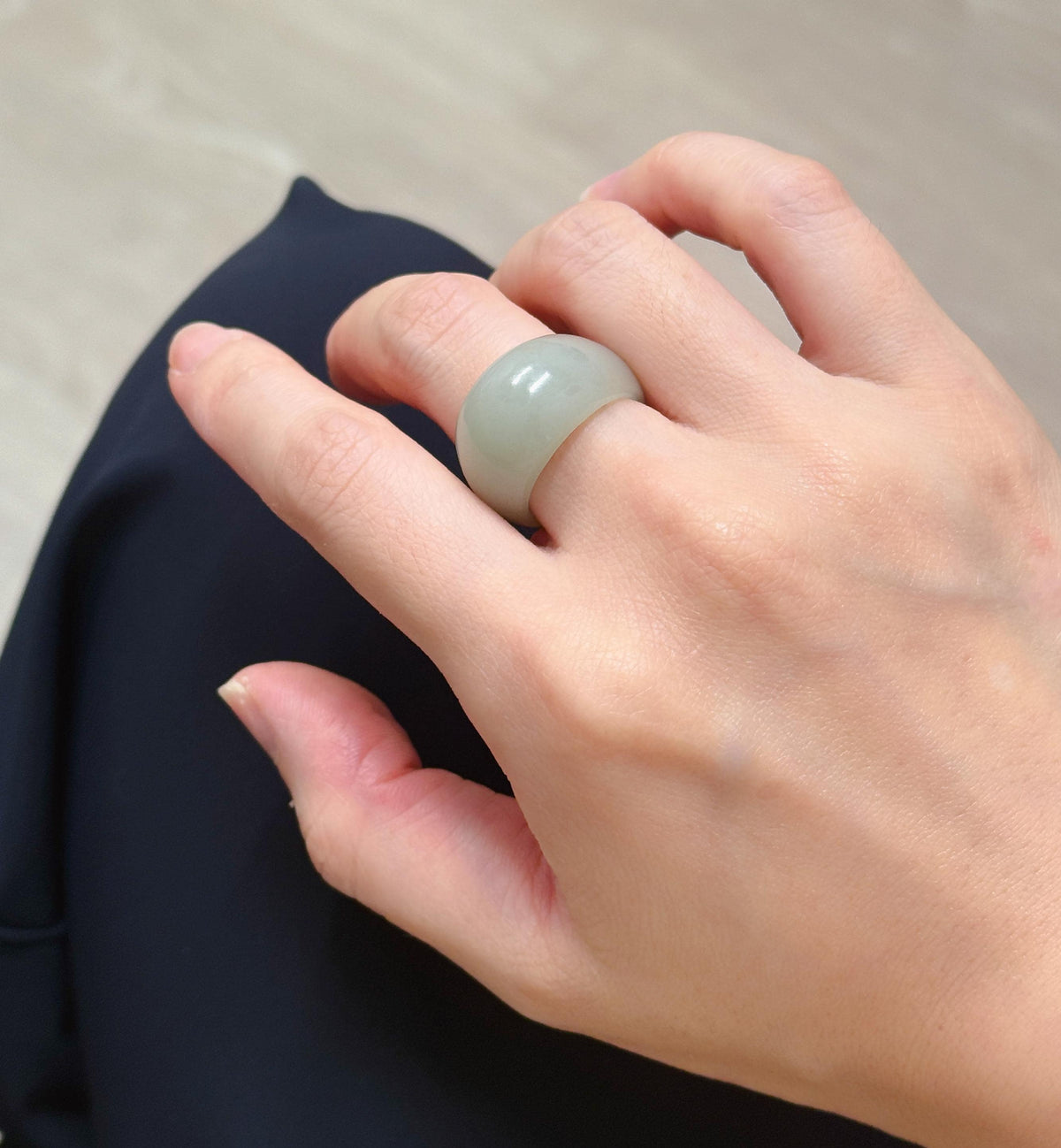 Natural Nephrite Jade Band Ring – US Size 6.5–7 | Untreated Blue Gray Jade Wide Ring | Hand-Carved Statement Ring,