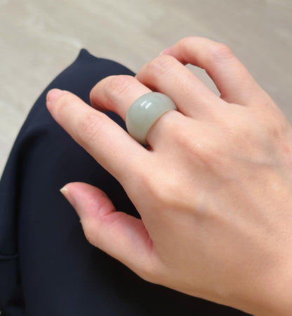 Natural Nephrite Jade Band Ring – US Size 6.5–7 | Untreated Blue Gray Jade Wide Ring | Hand-Carved Statement Ring,