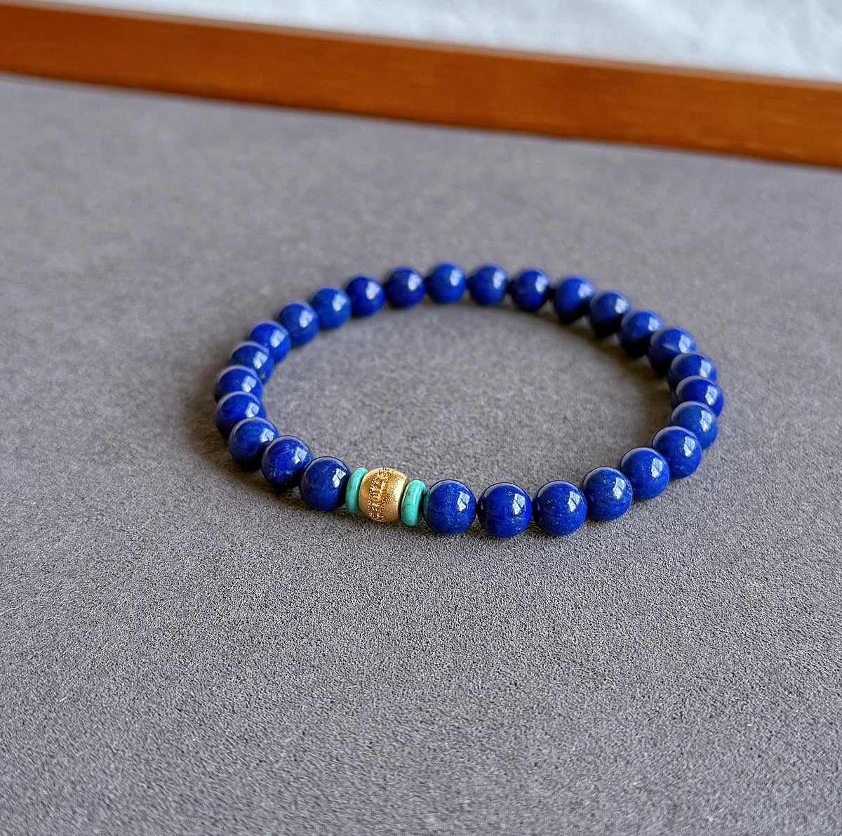 6mm Lapis Lazuli & Turquoise Bracelet | Gold-Plated S925 Silver Om Mani Bead |Protection & Health