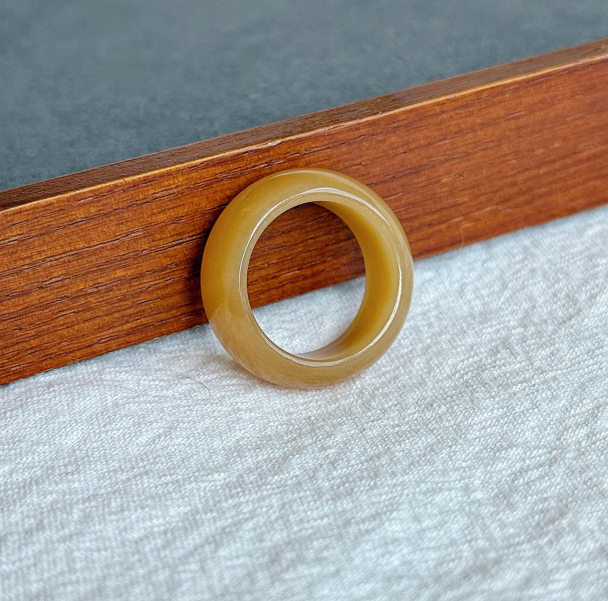 Natural Brown Nephrite Jade Band Ring US Size 7-7.5 | Certified Untreated Jade Jewelry | Wide Statement Ring