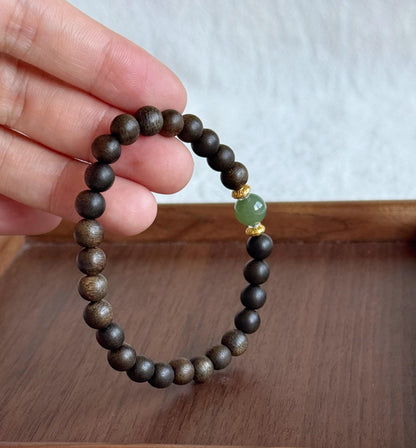 6mm Natural Agarwood and Lapis Lazuli Bracelet | Calming & Grounding Jewelry