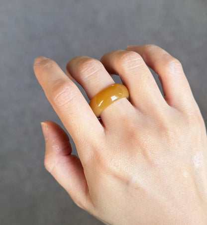 Natural Brown Nephrite Jade Band Ring US Size 7-7.5 | Certified Untreated Jade Jewelry | Wide Statement Ring