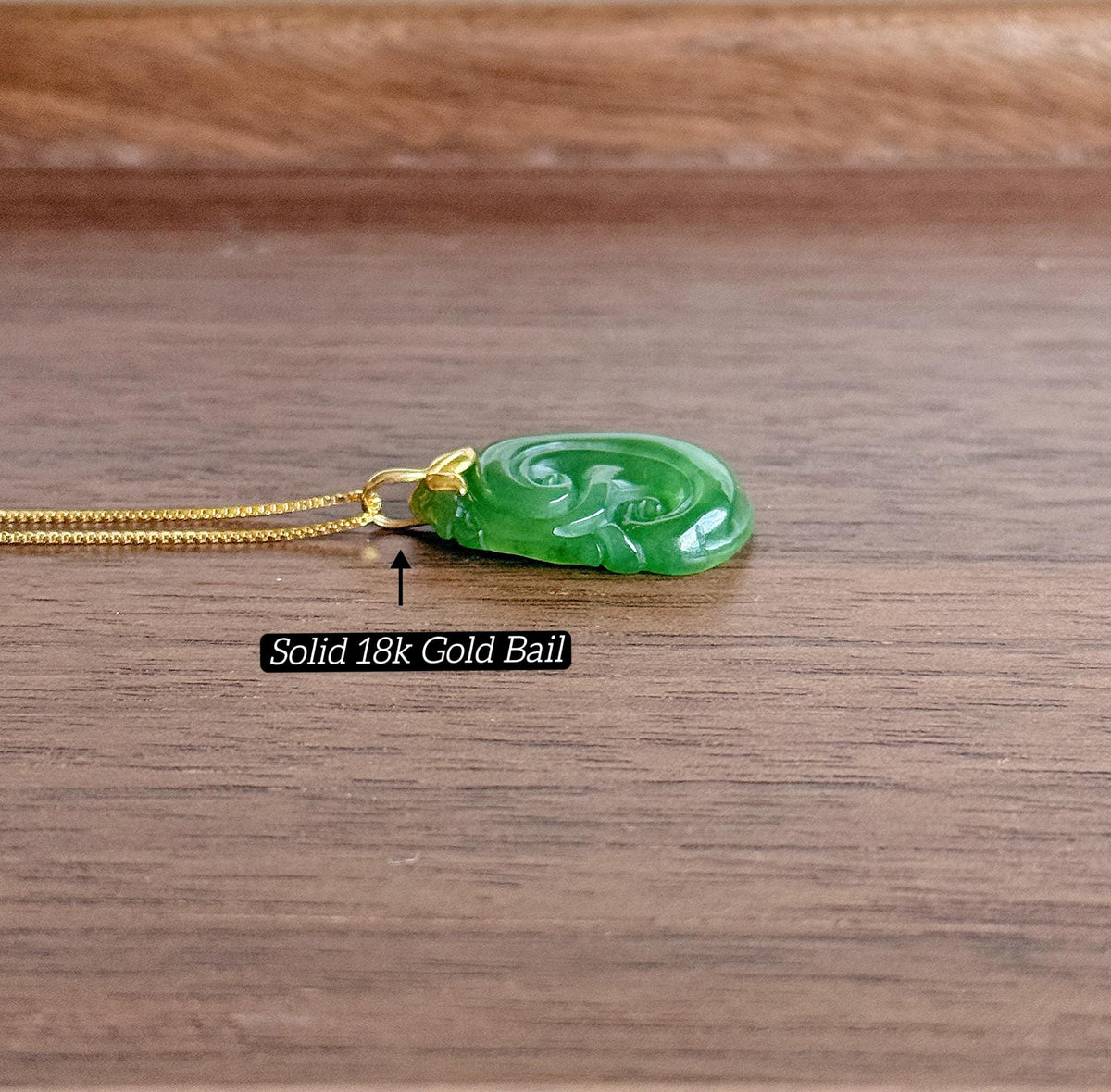 18K Gold Green Nephrite Jade Ruyi Pendant – Carved Jade Necklace | Certified Gemstone | Lucky Charm Gift