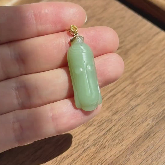Jade Kuan Yin Pendant | Natural and Certified Nephrite Jade Necklace | 18K Solid Gold Bail | Spiritual Gift
