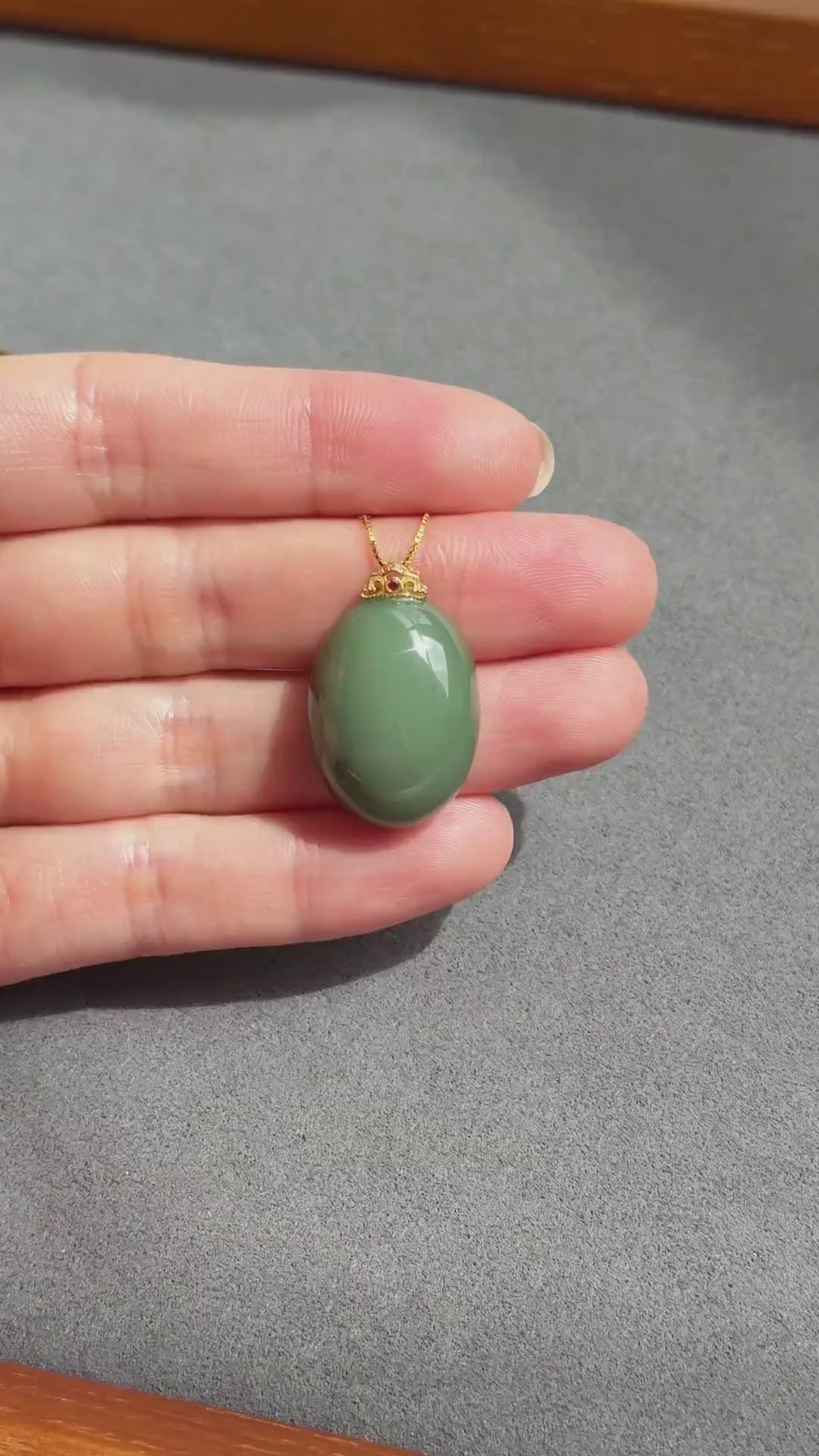 Natural Nephrite Jade Pendant Necklace | Certified Fine Jade | 18K Gold Bail | Soft Green Blue Cabochon | Minimalist Luxury Jewelry Gift