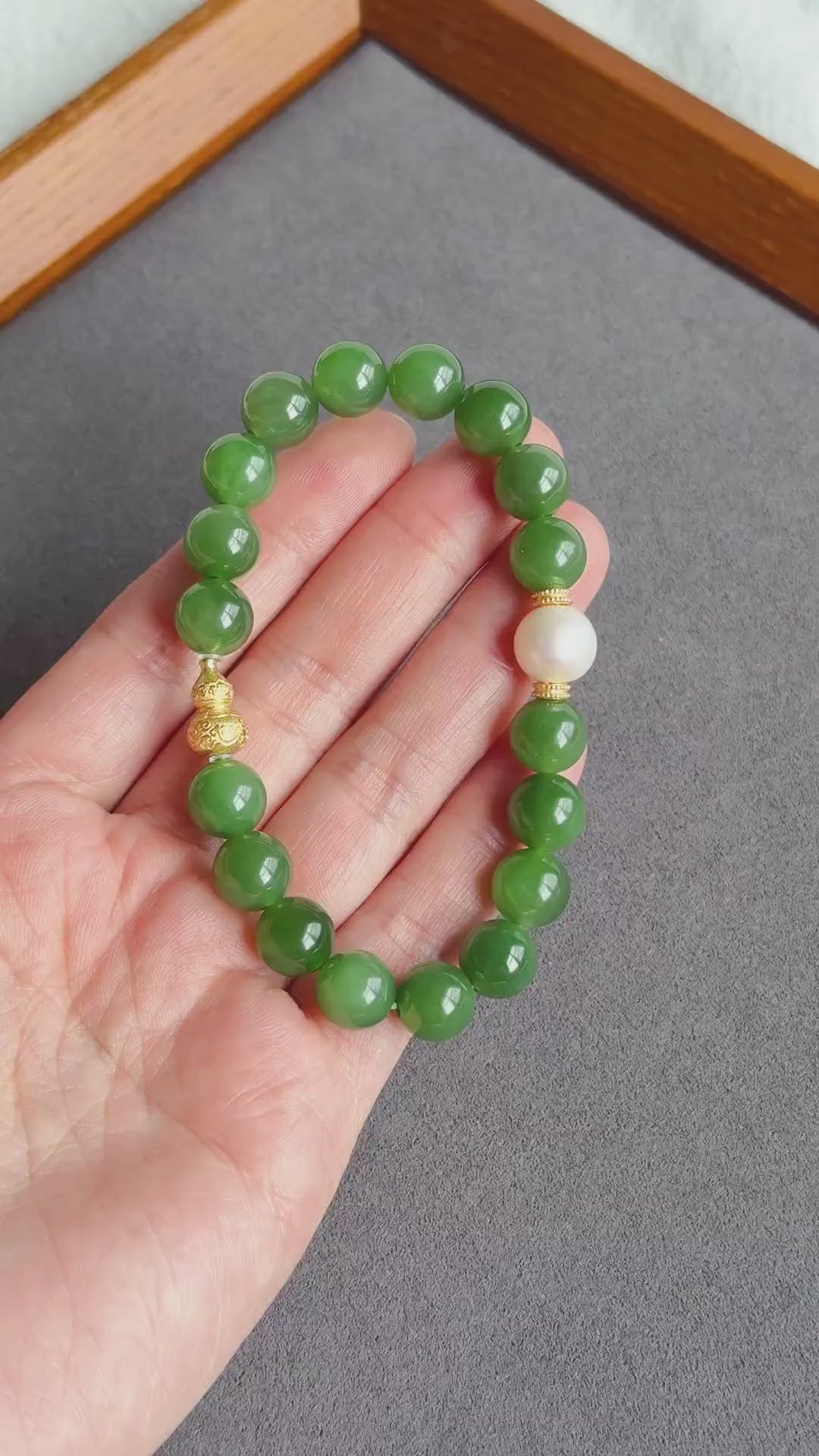 Natural Green Nephrite Jade Bracelet 9mm | Freshwater Pearl | S925 Sterling Silver Gourd Charm | Lucky Jade Jewelry