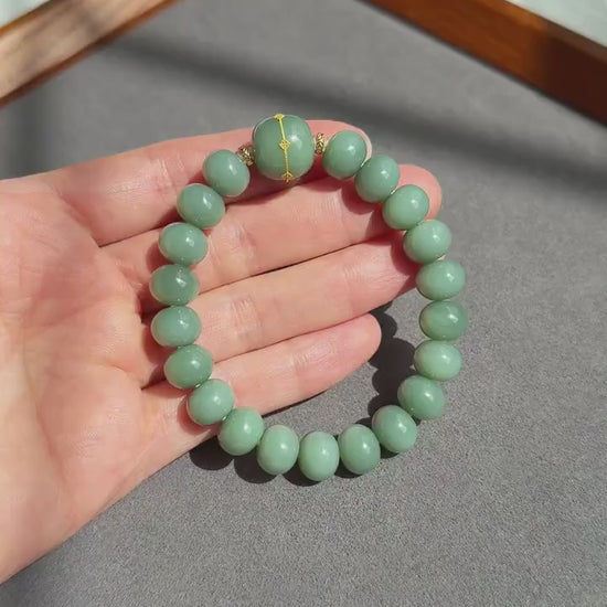 Natural Blue Nephrite Jade Bracelet 8*10mm | 18K Gold Accents | Luxury Fine Jade Gift
