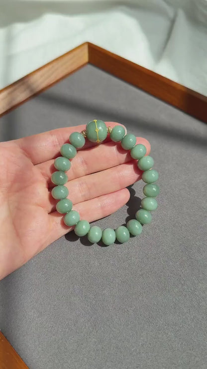 Natural Blue Nephrite Jade Bracelet 8*10mm | 18K Gold Accents | Luxury Fine Jade Gift