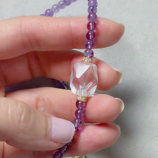 4.5mm Amethyst Beaded Necklace Choker | Faceted Clear Quartz | Adjustable Length | February Birthstone