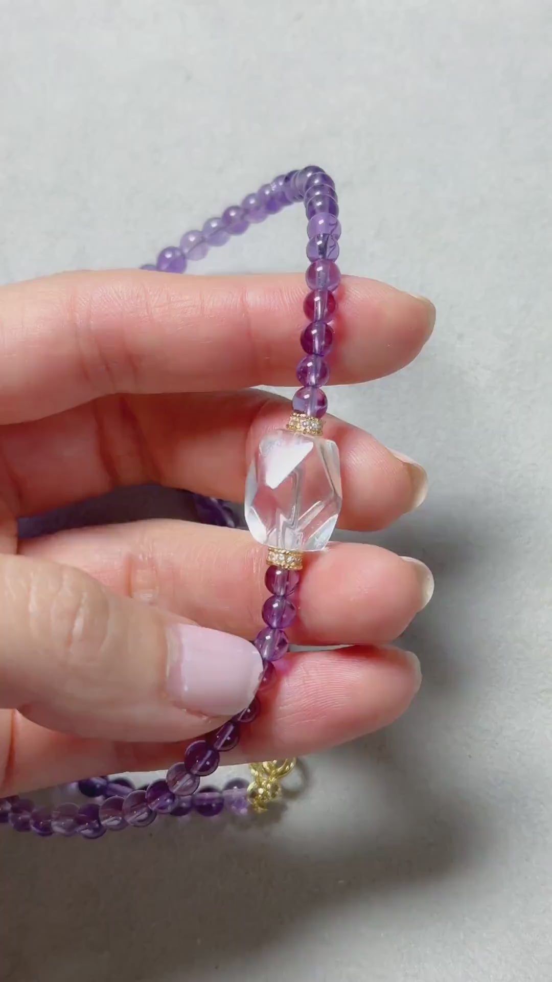 4.5mm Amethyst Beaded Necklace Choker | Faceted Clear Quartz | Adjustable Length | February Birthstone