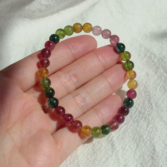 Natural Brazilian Rainbow Tourmaline Bracelet | 6mm Multi-Color Tourmaline Beads | October Birthstone | Fine Jewelry Gift