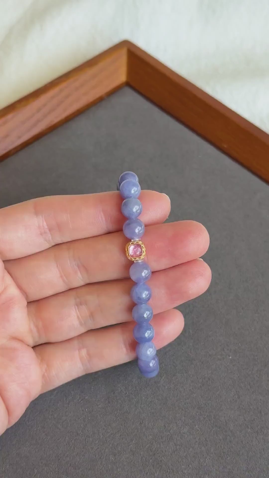 7mm Natural Tanzanite Bracelet | Violet Blue Gemstone Beads | Pink Tourmaline Accent | December Birthstone