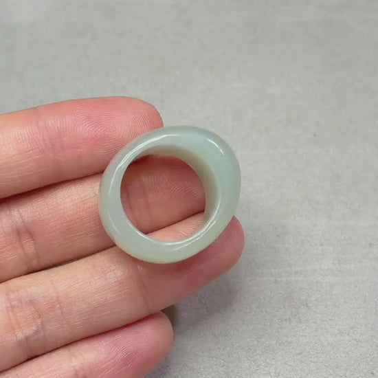 Natural Nephrite Jade Band Ring – US Size 6.5–7 | Untreated Blue Gray Jade Wide Ring | Hand-Carved Statement Ring,