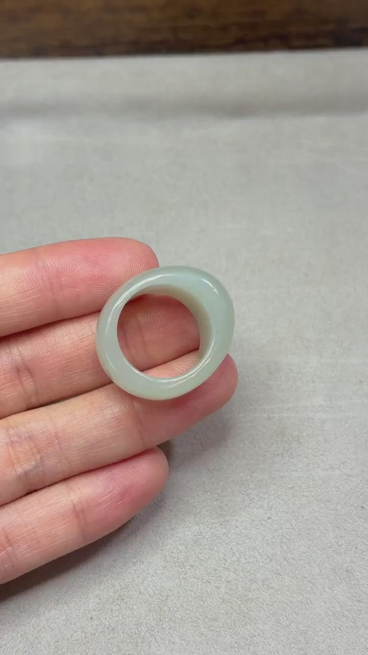 Natural Nephrite Jade Band Ring – US Size 6.5–7 | Untreated Blue Gray Jade Wide Ring | Hand-Carved Statement Ring,