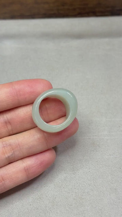 Natural Nephrite Jade Band Ring – US Size 6.5–7 | Untreated Blue Gray Jade Wide Ring | Hand-Carved Statement Ring,