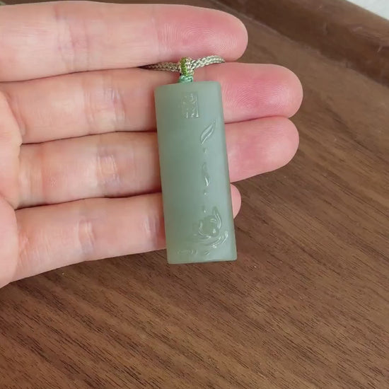 Natural Nephrite Jade Lotus Pendant Necklace | Unique Gray Blue Jade | Hand-Carved Zen Jewelry | Adjustable Cord