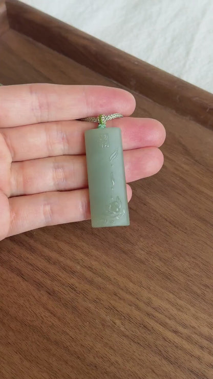 Natural Nephrite Jade Lotus Pendant Necklace | Unique Gray Blue Jade | Hand-Carved Zen Jewelry | Adjustable Cord