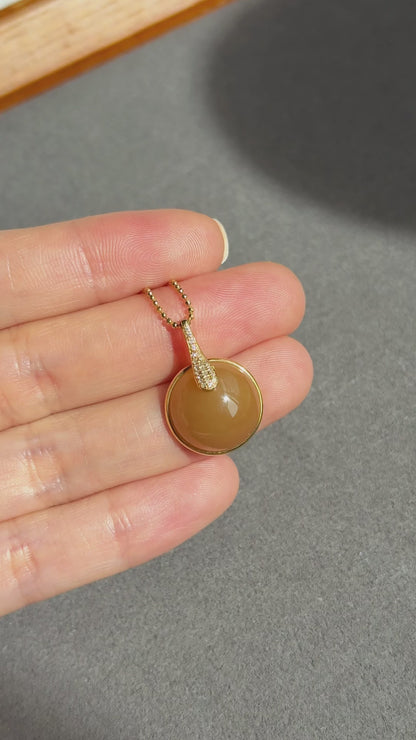 18K Natural Brown Nephrite Jade Pendant with Diamond | One-of-a-Kind Fine Jewelry