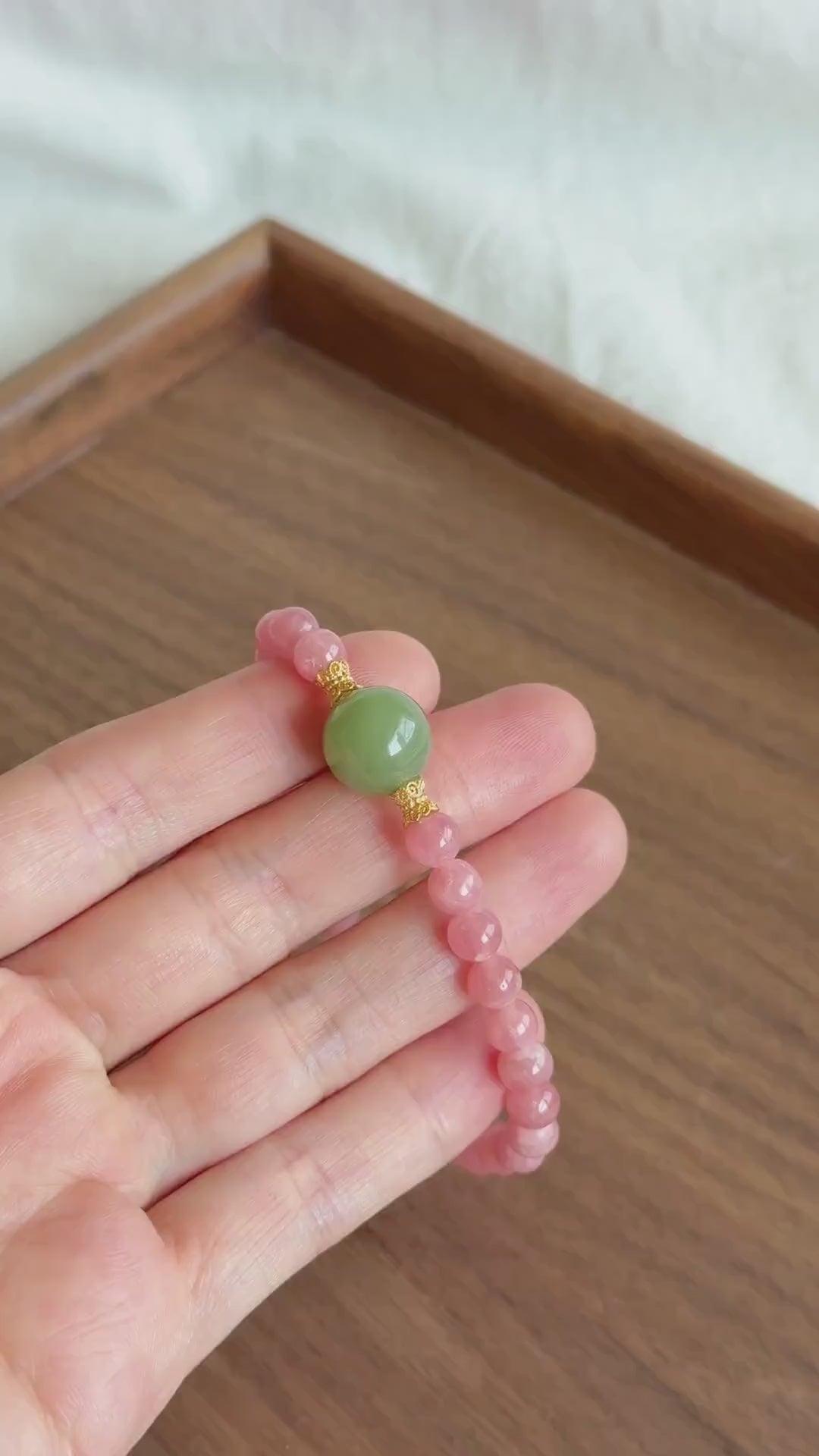6mm Rhodochrosite Bracelet | Green Nephrite Jade Bead | Dainty Pink Gemstone Bracelet | Gift for Love | Heart Chakra