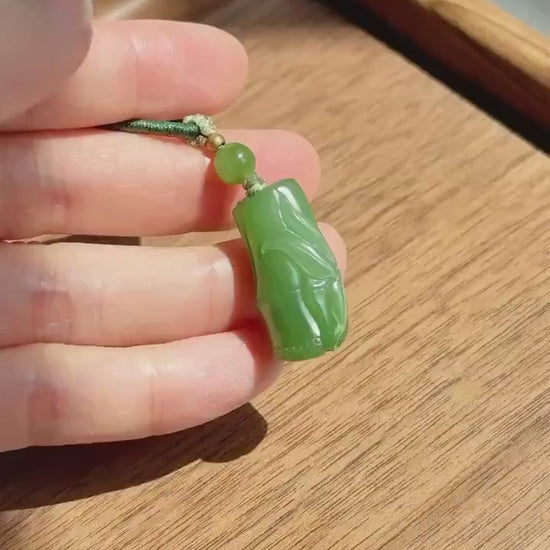 Jade Bamboo Pendant Necklace | Lucky Prosperity Amulet