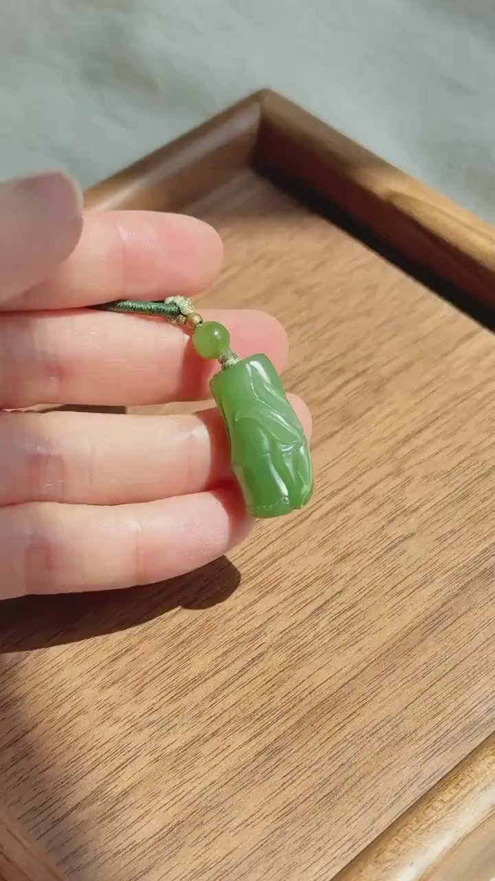 Jade Bamboo Pendant Necklace | Lucky Prosperity Amulet
