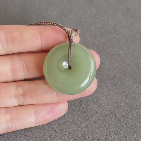 Genuine Green Nephrite Jade Donut Pendant | Adjustable Necklace | Lucky Jade Gift | Unisex Jewelry