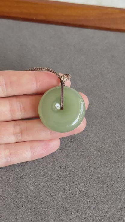 Genuine Green Nephrite Jade Donut Pendant | Adjustable Necklace | Lucky Jade Gift | Unisex Jewelry