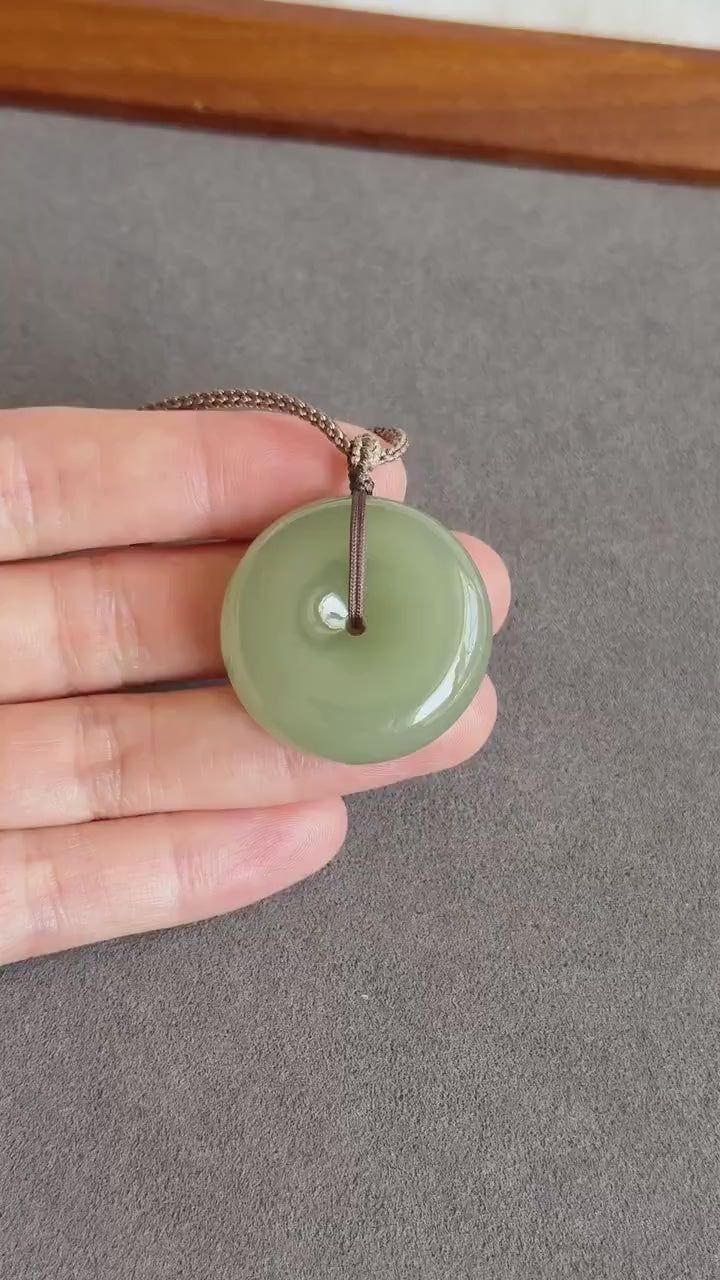Genuine Green Nephrite Jade Donut Pendant | Adjustable Necklace | Lucky Jade Gift | Unisex Jewelry